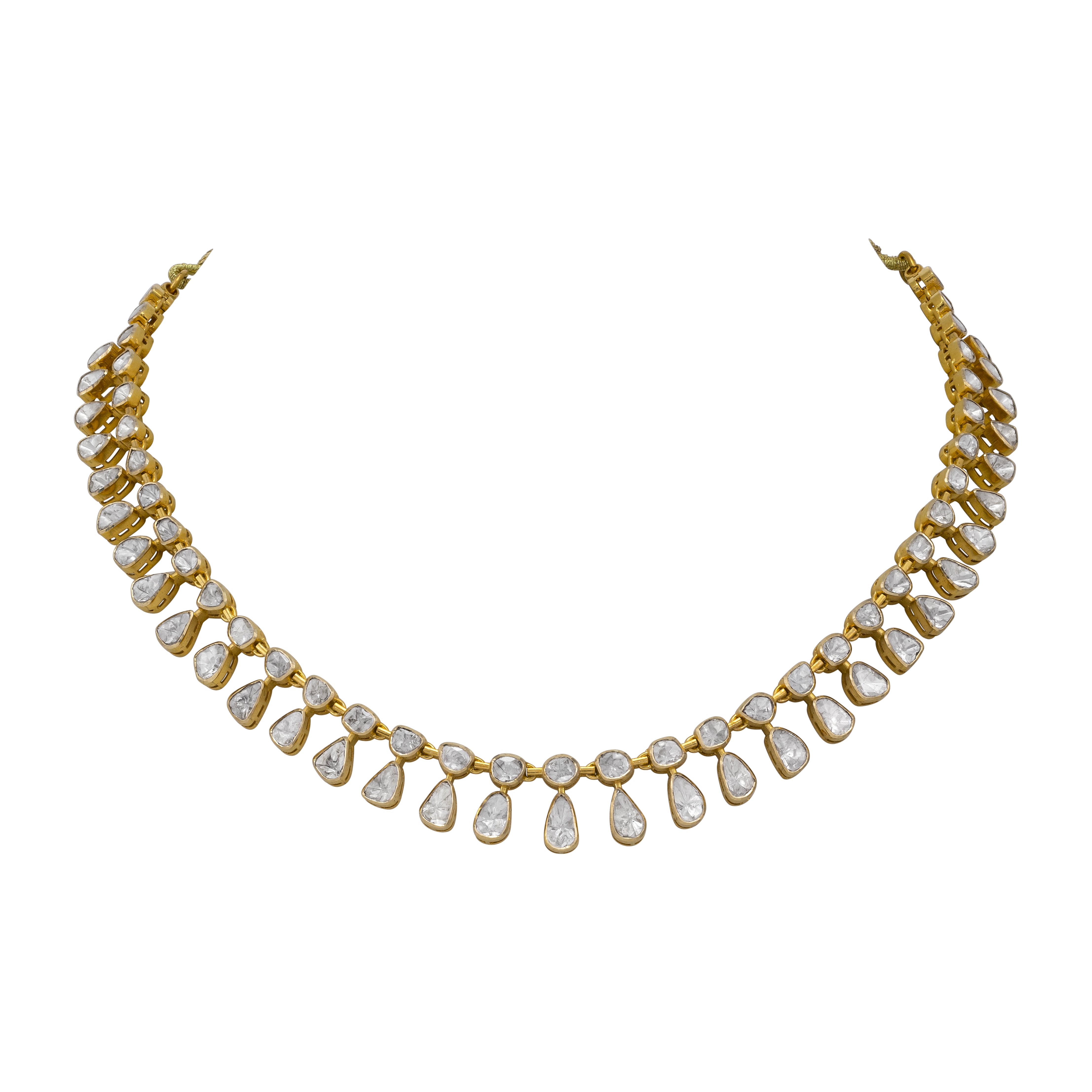 Polki Necklace with Cascading Pear-Shaped Drops in Open Setting